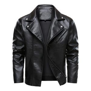 Men’s Faux Leather Jacket Cool Motorcycle Lapel Biker Jackets Zip Up